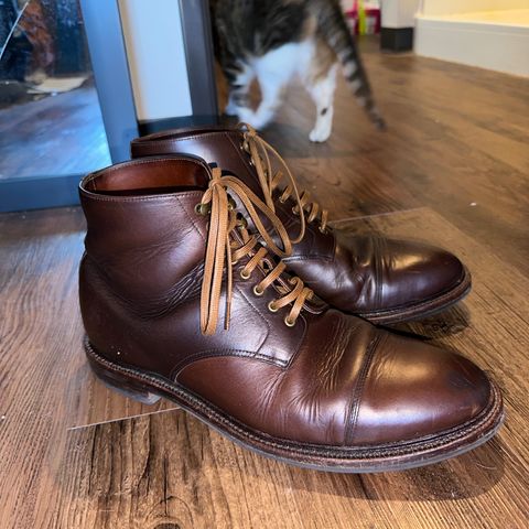 View photo of Grant Stone Cap Toe Boot in Horween Crimson Chromexcel