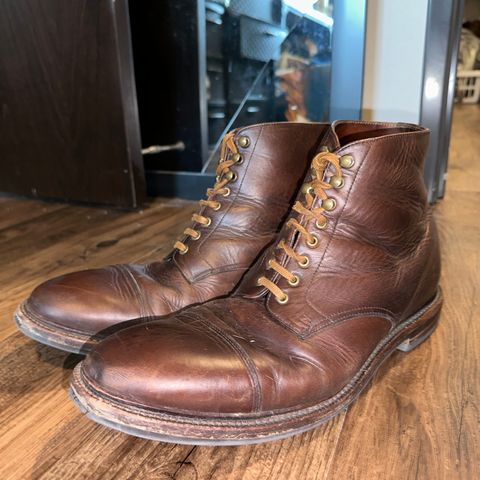 View photo of Grant Stone Cap Toe Boot in Horween Crimson Chromexcel