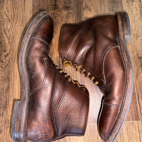 View photo of Grant Stone Cap Toe Boot in Horween Crimson Chromexcel