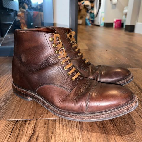 View photo of Grant Stone Cap Toe Boot in Horween Crimson Chromexcel