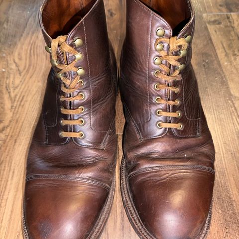 View photo of Grant Stone Cap Toe Boot in Horween Crimson Chromexcel