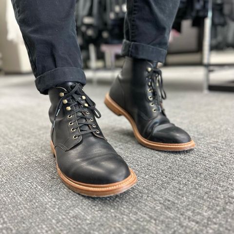 View photo of Grant Stone Diesel Boot in Horween Black Chromexcel