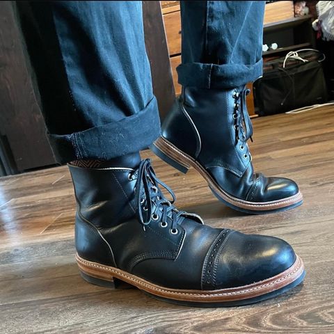 View photo of Oak Street Bootmakers Field Boot in Horween Black Teacore Chromexcel