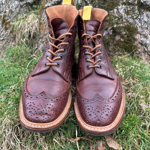 View photo of Tricker's Stow Country Boot in C.F. Stead Bordeaux Oiled Shoulder