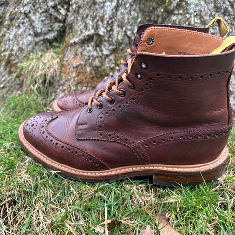 View photo of Tricker's Stow Country Boot in C.F. Stead Bordeaux Oiled Shoulder