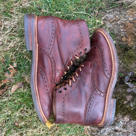 View photo of Tricker's Stow Country Boot in C.F. Stead Bordeaux Oiled Shoulder