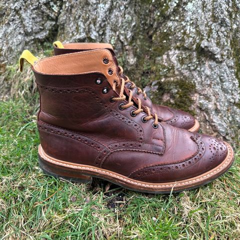 View photo of Tricker's Stow Country Boot in C.F. Stead Bordeaux Oiled Shoulder