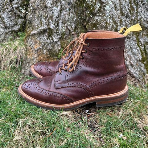 View photo of Tricker's Stow Country Boot in C.F. Stead Bordeaux Oiled Shoulder