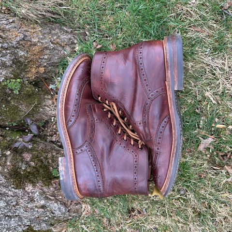 View photo of Tricker's Stow Country Boot in C.F. Stead Bordeaux Oiled Shoulder