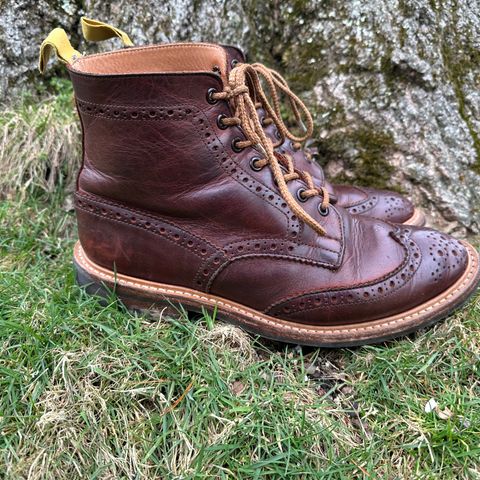 View photo of Tricker's Stow Country Boot in C.F. Stead Bordeaux Oiled Shoulder