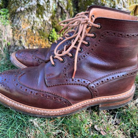 View photo of Tricker's Stow Country Boot in C.F. Stead Bordeaux Oiled Shoulder