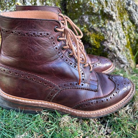 View photo of Tricker's Stow Country Boot in C.F. Stead Bordeaux Oiled Shoulder