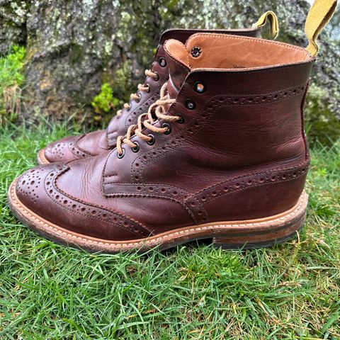 View photo of Tricker's Stow Country Boot in C.F. Stead Bordeaux Oiled Shoulder