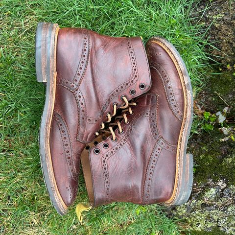 View photo of Tricker's Stow Country Boot in C.F. Stead Bordeaux Oiled Shoulder