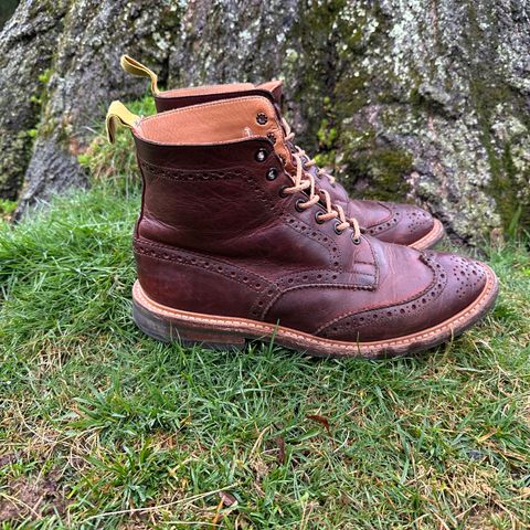 View photo of Tricker's Stow Country Boot in C.F. Stead Bordeaux Oiled Shoulder