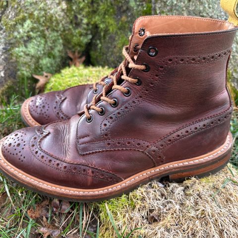 View photo of Tricker's Stow Country Boot in C.F. Stead Bordeaux Oiled Shoulder