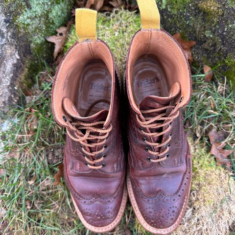 View photo of Tricker's Stow Country Boot in C.F. Stead Bordeaux Oiled Shoulder