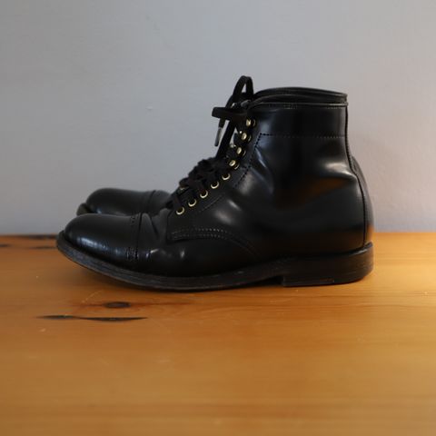 View photo of Alden Perforated Cap Toe Boot in Horween Black Shell Cordovan