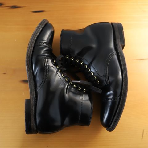 View photo of Alden Perforated Cap Toe Boot in Horween Black Shell Cordovan