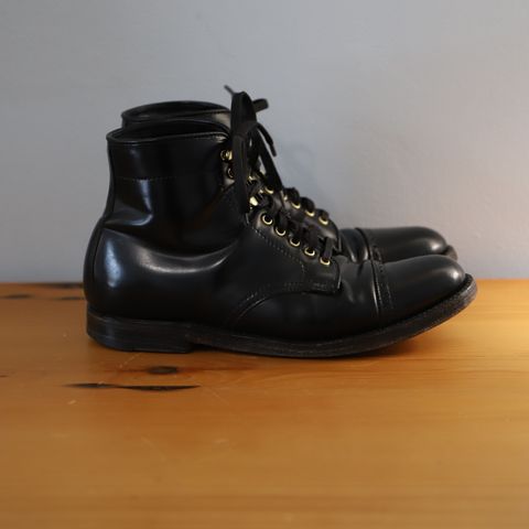 View photo of Alden Perforated Cap Toe Boot in Horween Black Shell Cordovan