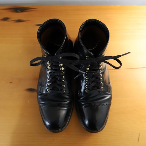 View photo of Alden Perforated Cap Toe Boot in Horween Black Shell Cordovan