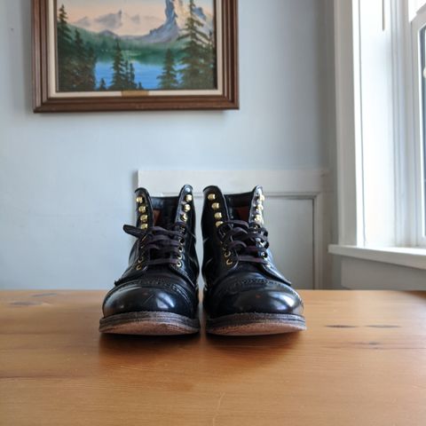 View photo of Alden Perforated Cap Toe Boot in Horween Black Shell Cordovan