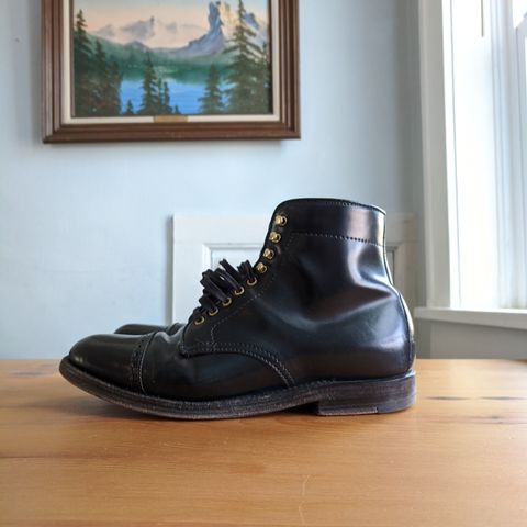 View photo of Alden Perforated Cap Toe Boot in Horween Black Shell Cordovan