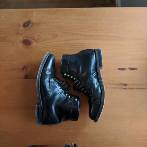 View photo of Alden Perforated Cap Toe Boot in Horween Black Shell Cordovan