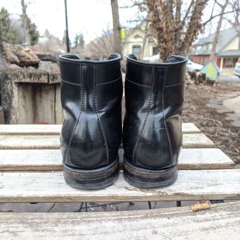 View photo of Alden Perforated Cap Toe Boot in Horween Black Shell Cordovan