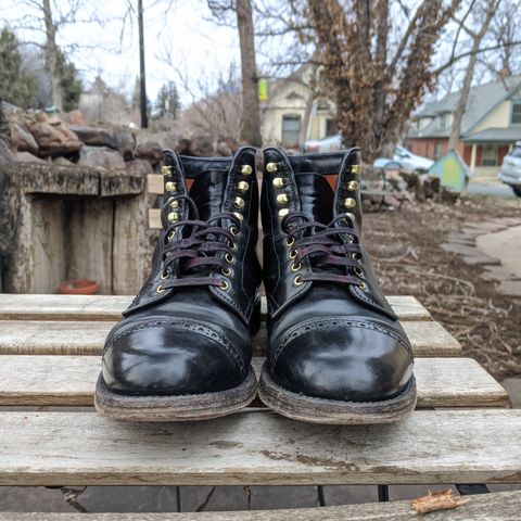 View photo of Alden Perforated Cap Toe Boot in Horween Black Shell Cordovan