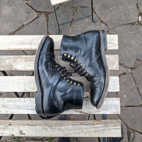 View photo of Alden Perforated Cap Toe Boot in Horween Black Shell Cordovan