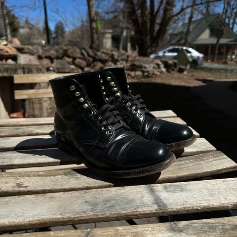 View photo of Alden Perforated Cap Toe Boot in Horween Black Shell Cordovan