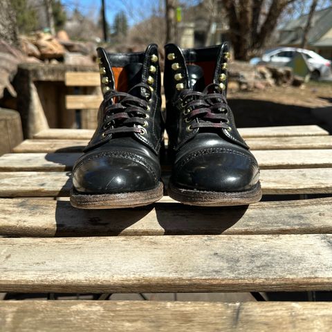 View photo of Alden Perforated Cap Toe Boot in Horween Black Shell Cordovan