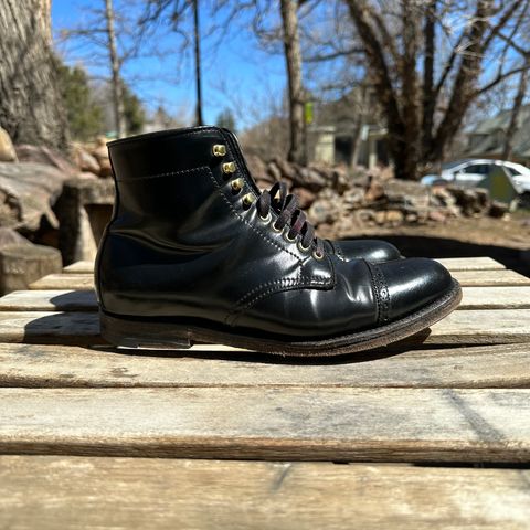 View photo of Alden Perforated Cap Toe Boot in Horween Black Shell Cordovan