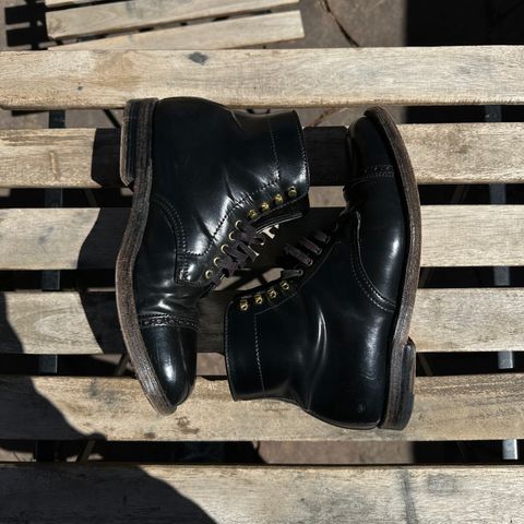 View photo of Alden Perforated Cap Toe Boot in Horween Black Shell Cordovan