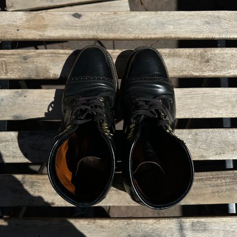 View photo of Alden Perforated Cap Toe Boot in Horween Black Shell Cordovan