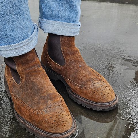 Tricker's Henry Country Dealer Boot in C.F. Stead Snuff Waxed Suede