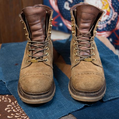 View photo of Rolling Dub Trio Forester II Boot in Nakamura Sennosuke Shoten Dark Beige Suede