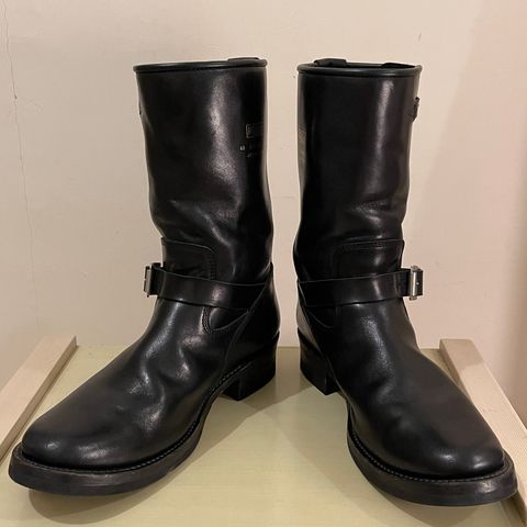 View photo of Addict Boots AB-01 Engineer Boots in Black Dye-Finished Horsehide