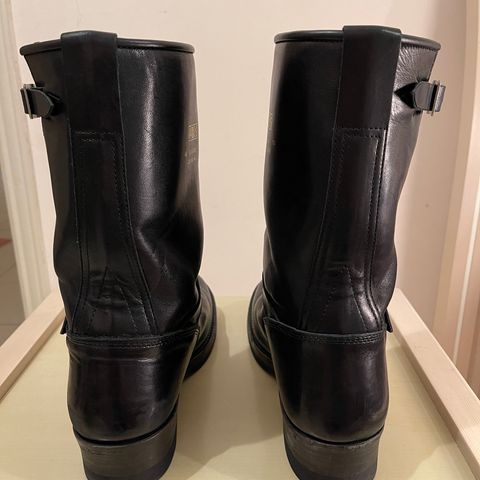 View photo of Addict Boots AB-01 Engineer Boots in Black Dye-Finished Horsehide