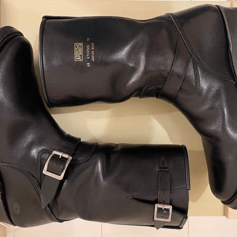 View photo of Addict Boots AB-01 Engineer Boots in Black Dye-Finished Horsehide