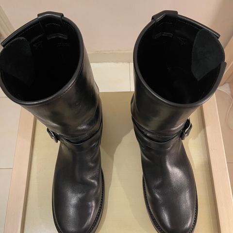 View photo of Addict Boots AB-01 Engineer Boots in Black Dye-Finished Horsehide