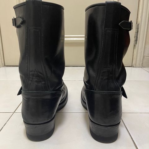 View photo of Addict Boots AB-01 Engineer Boots in Black Dye-Finished Horsehide