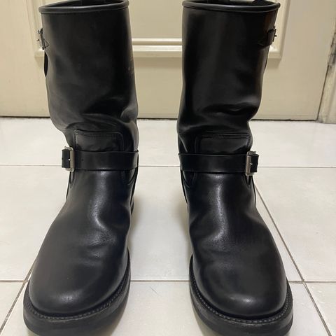 View photo of Addict Boots AB-01 Engineer Boots in Black Dye-Finished Horsehide