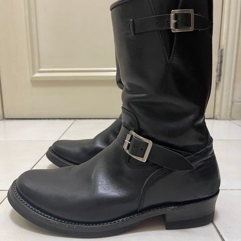 View photo of Addict Boots AB-01 Engineer Boots in Black Dye-Finished Horsehide