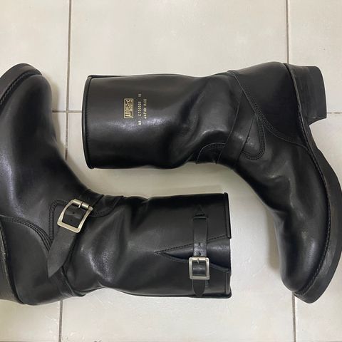 View photo of Addict Boots AB-01 Engineer Boots in Black Dye-Finished Horsehide