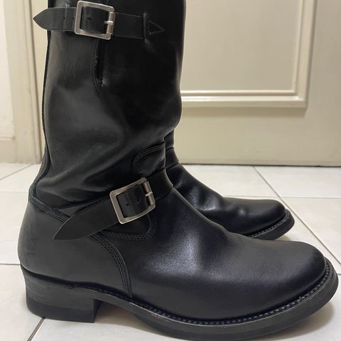 View photo of Addict Boots AB-01 Engineer Boots in Black Dye-Finished Horsehide