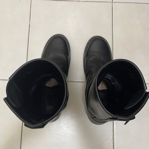 View photo of Addict Boots AB-01 Engineer Boots in Black Dye-Finished Horsehide