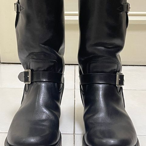 View photo of Addict Boots AB-01 Engineer Boots in Black Dye-Finished Horsehide