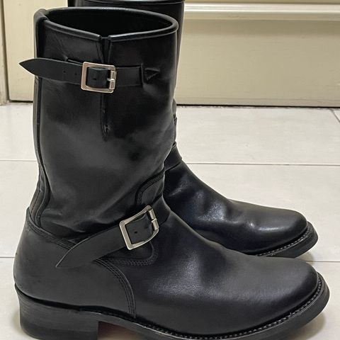 View photo of Addict Boots AB-01 Engineer Boots in Black Dye-Finished Horsehide